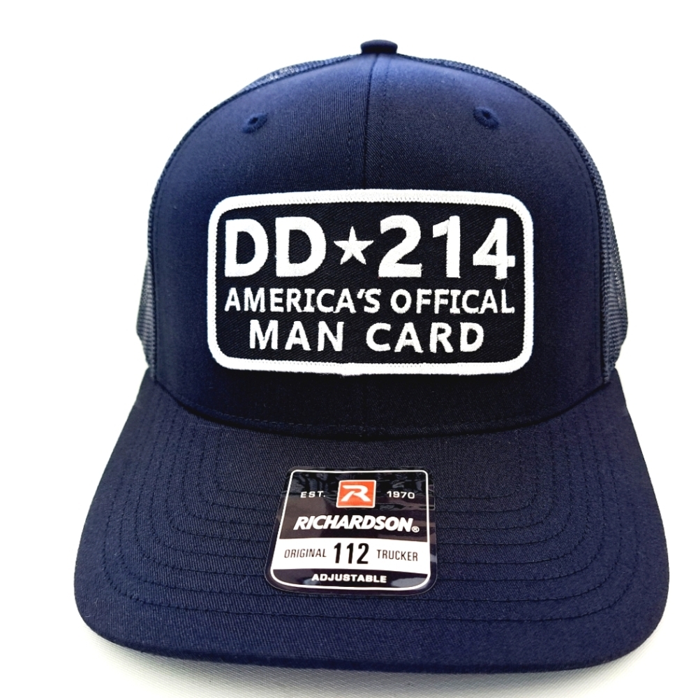 DD-214 Americas Man Card Hat Black Embroidered Patch Richardson 112 Hat Cap